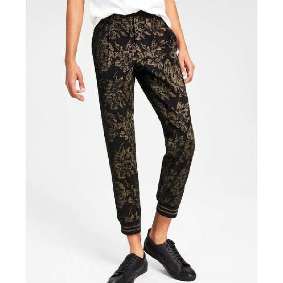 Men INC International Concepts | Discount Inc International Concepts Men'S Duran Classic-Fit Floral Jacquard Pleated Tracksuit Pants, Created For Macy'S Deep Black