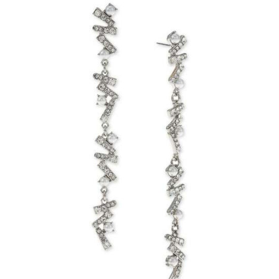 Jewelry & Watches INC International Concepts | Best Pirce Inc International Concepts Silver-Tone Pave & Imitation Pearl Stick Linear Drop Earrings, Created For Macy'S Crystal