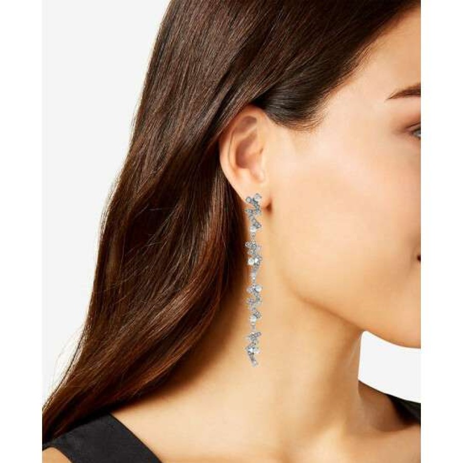 Jewelry & Watches INC International Concepts | Best Pirce Inc International Concepts Silver-Tone Pave & Imitation Pearl Stick Linear Drop Earrings, Created For Macy'S Crystal