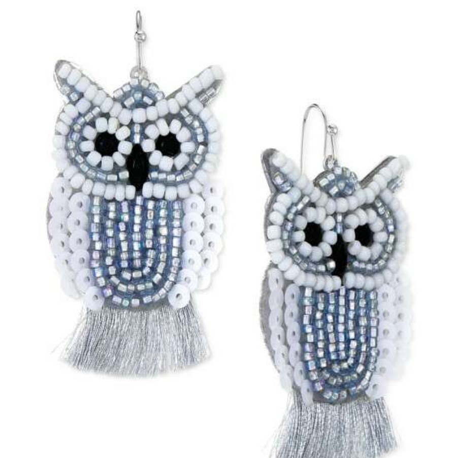 Jewelry & Watches INC International Concepts | Top 10 Inc International Concepts Silver-Tone Owl Statement Earrings, Created For Macy'S White