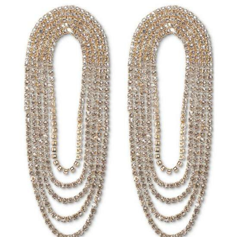 Jewelry & Watches INC International Concepts | Brand New Inc International Concepts Tone Rhinestone Chain Loop Statement Earrings, Created For Macy'S Gold