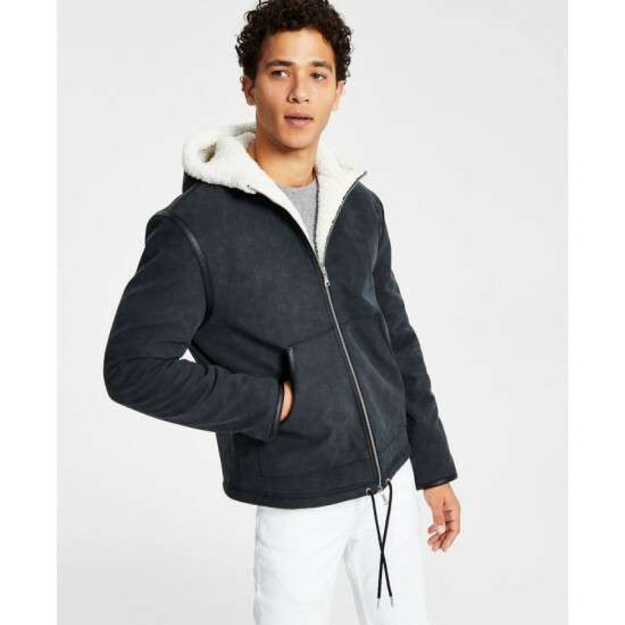 Men INC International Concepts | New Inc International Concepts Men'S Erik Classic-Fit Fleece-Lined Hooded Jacket With Faux-Leather Trim, Created For Macy'S Deep Black