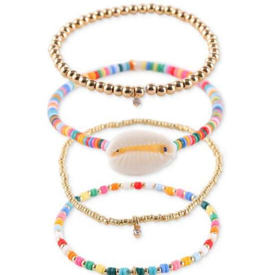 Jewelry & Watches INC International Concepts | Promo Inc International Concepts Gold-Tone 3-Pc. Set Crystal & Shell Charm Beaded Stretch Bracelets, Created For Macy'S Multi