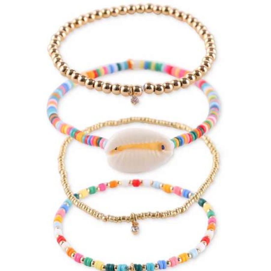 Jewelry & Watches INC International Concepts | Promo Inc International Concepts Gold-Tone 3-Pc. Set Crystal & Shell Charm Beaded Stretch Bracelets, Created For Macy'S Multi