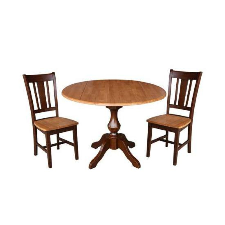 Furniture INC International Concepts | Best Pirce International Concepts International Concept 42 Round Top Pedestal Table With 2 Chairs Brown