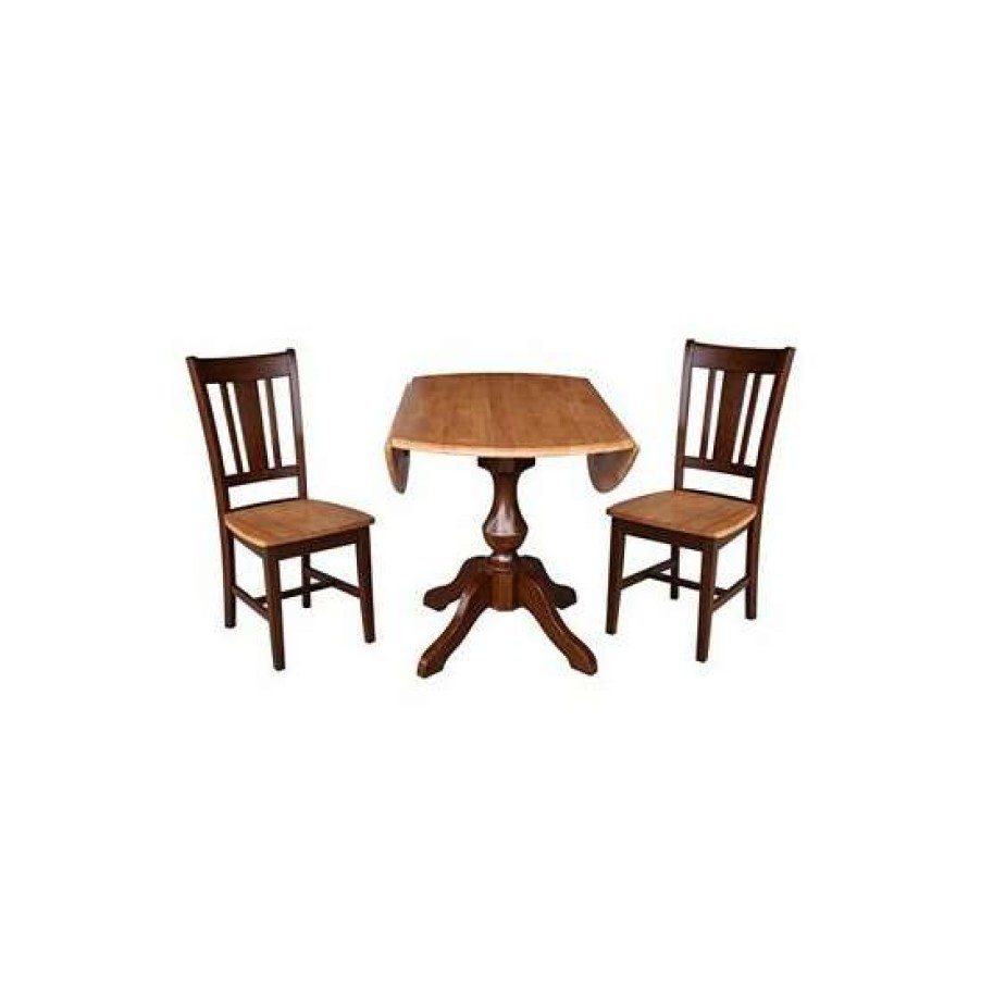 Furniture INC International Concepts | Best Pirce International Concepts International Concept 42 Round Top Pedestal Table With 2 Chairs Brown