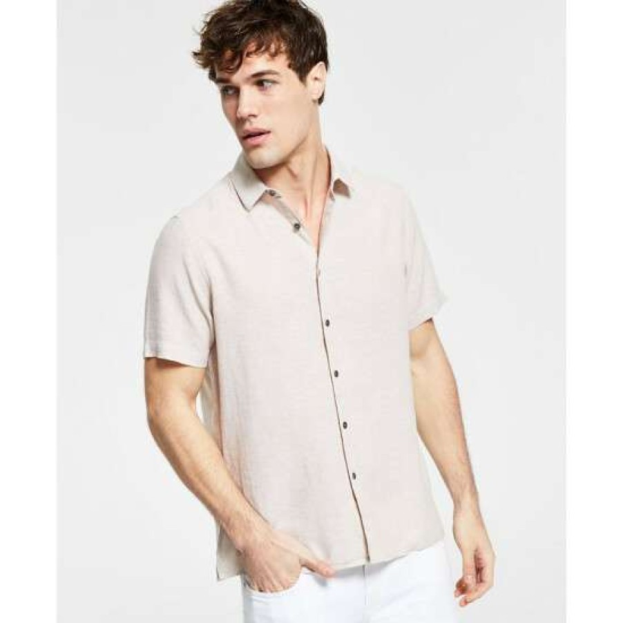 Men INC International Concepts | New Inc International Concepts Men'S Regular-Fit Textured Shirt, Created For Macy'S Sand Linen