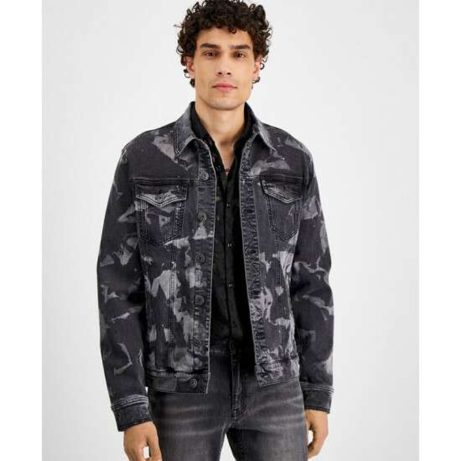 Men INC International Concepts | Brand New Inc International Concepts Men'S Tie Dye Denim Trucker Jacket, Created For Macy'S Black Wash