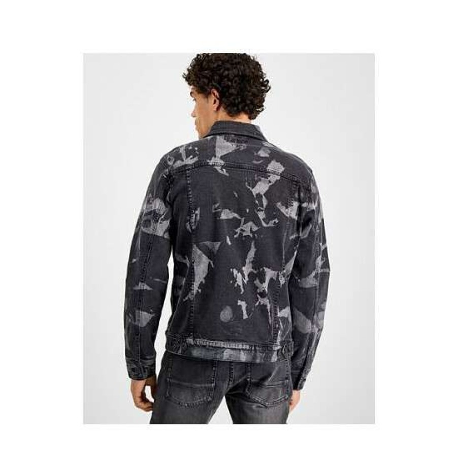 Men INC International Concepts | Brand New Inc International Concepts Men'S Tie Dye Denim Trucker Jacket, Created For Macy'S Black Wash