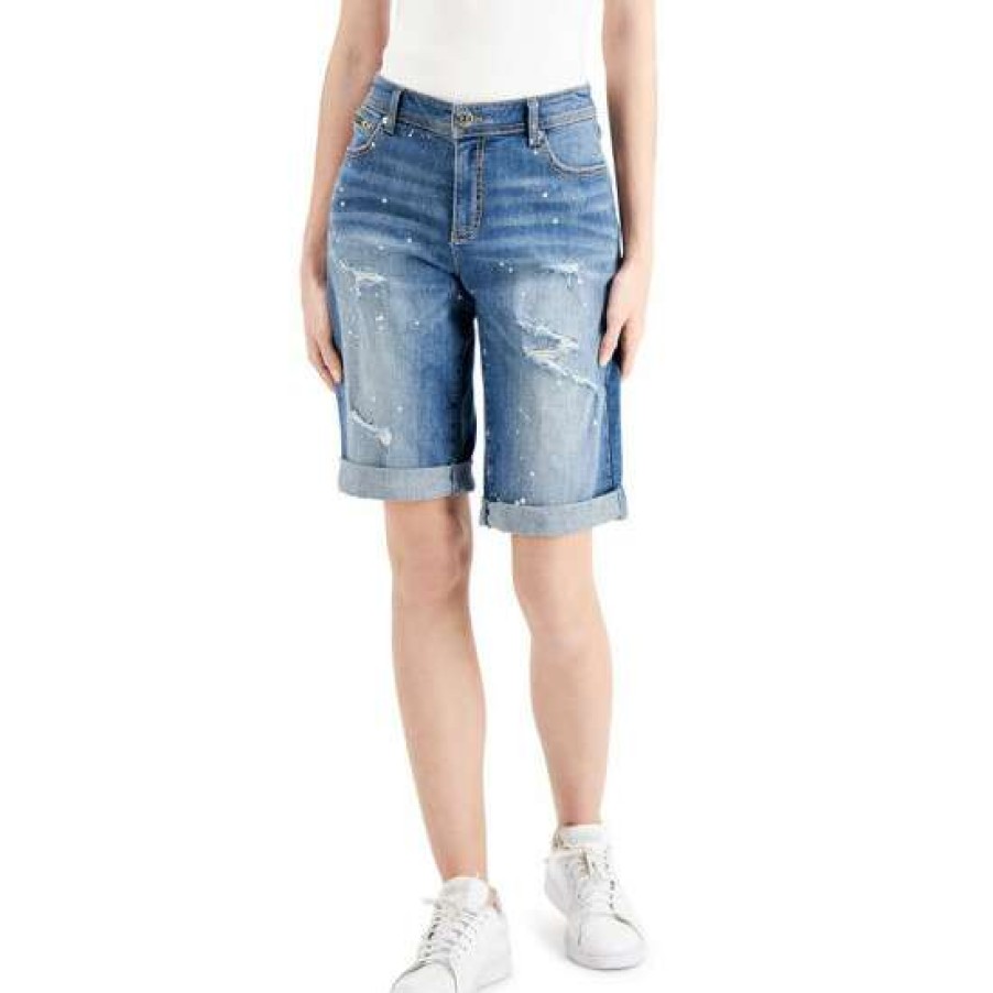 Women INC International Concepts | New Inc International Concepts Curvy Mid Rise Ripped Bermuda Shorts, Created For Macy'S Medium Indigo