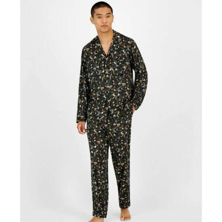 Men INC International Concepts | Best Pirce Inc International Concepts I.N.C. International Concepts Men'S 2-Pc. Floral-Print Pajama Set, Created For Macy'S Black/Green