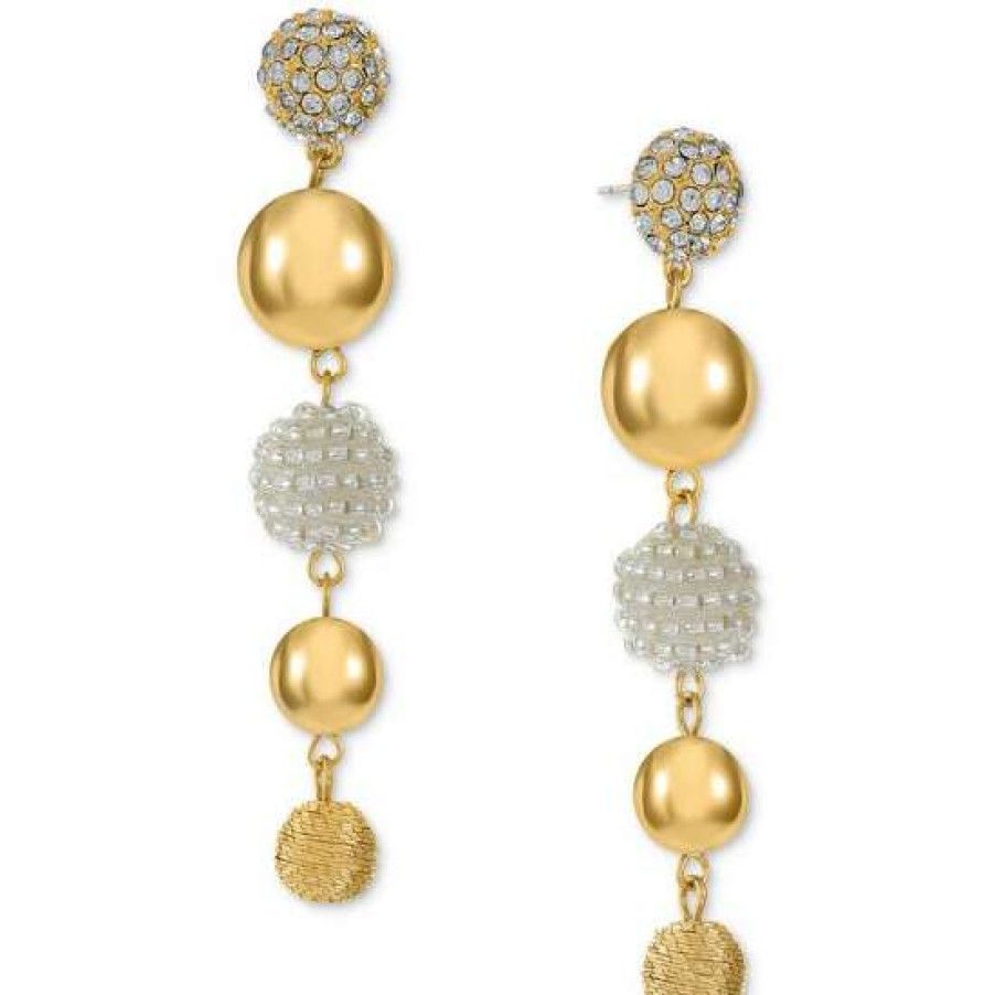 Jewelry & Watches INC International Concepts | Top 10 Inc International Concepts Smooth & Beaded Ball Linear Drop Earrings, Created For Macy'S