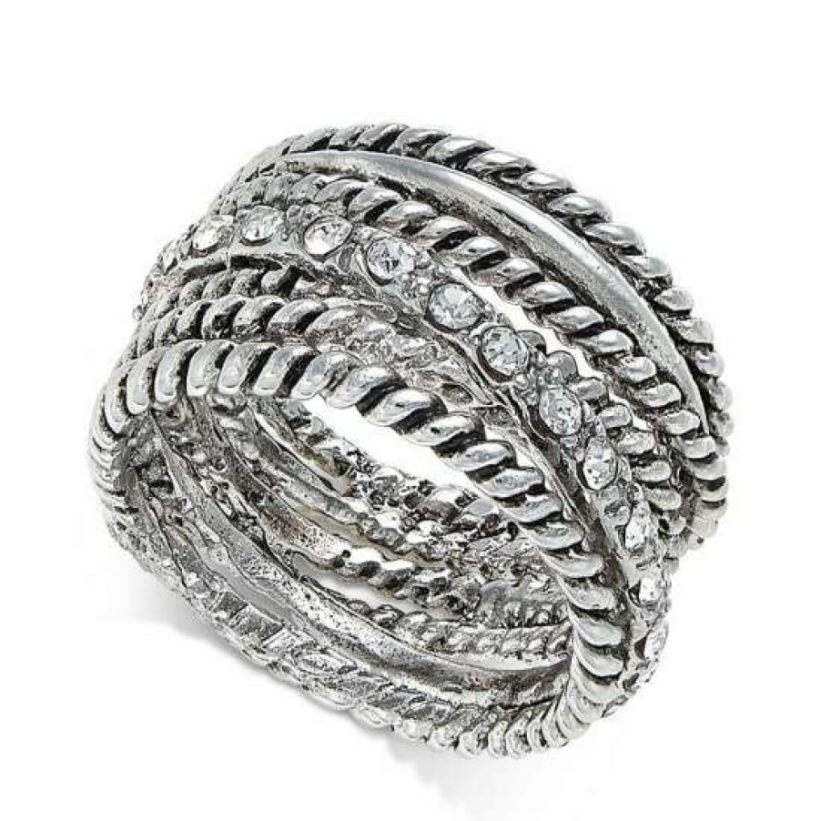 Jewelry & Watches INC International Concepts | Budget Inc International Concepts Textured Pave Statement Ring, Created For Macy'S