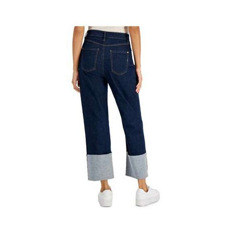 Women INC International Concepts | Discount Inc International Concepts Women'S Wide-Cuff Straight-Leg Jeans, Created For Macy'S Dark Indigo