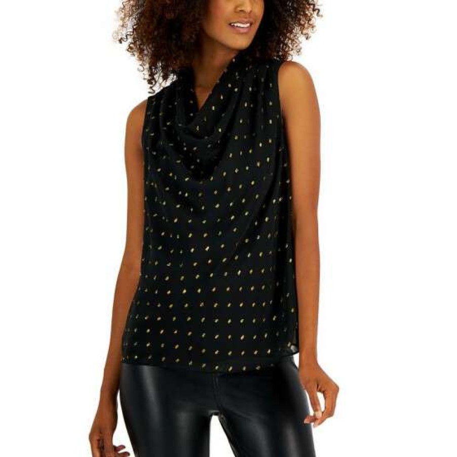 Women INC International Concepts | Cheap Inc International Concepts Women'S Metallic Dot Print Cowl-Neck Sleeveless Top, Created For Macy'S Deep Black