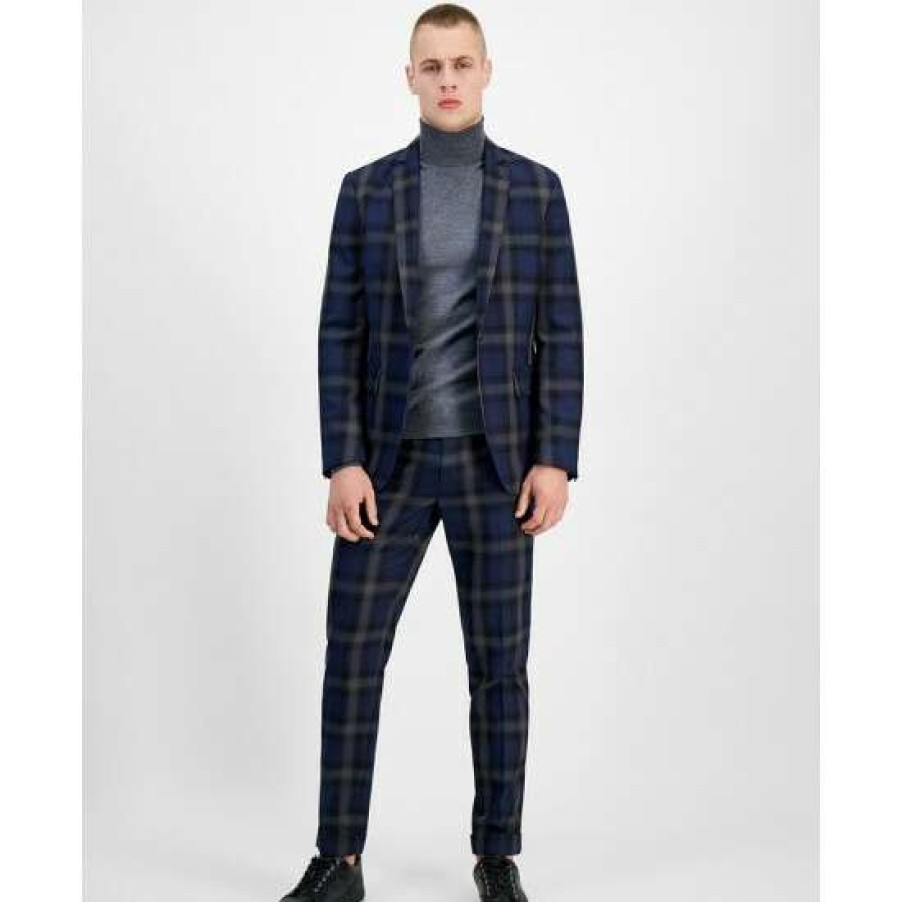 Men INC International Concepts | Best Deal Inc International Concepts Men'S Slim-Fit Shadow Plaid Suit Jacket, Created For Macy'S Basic Navy