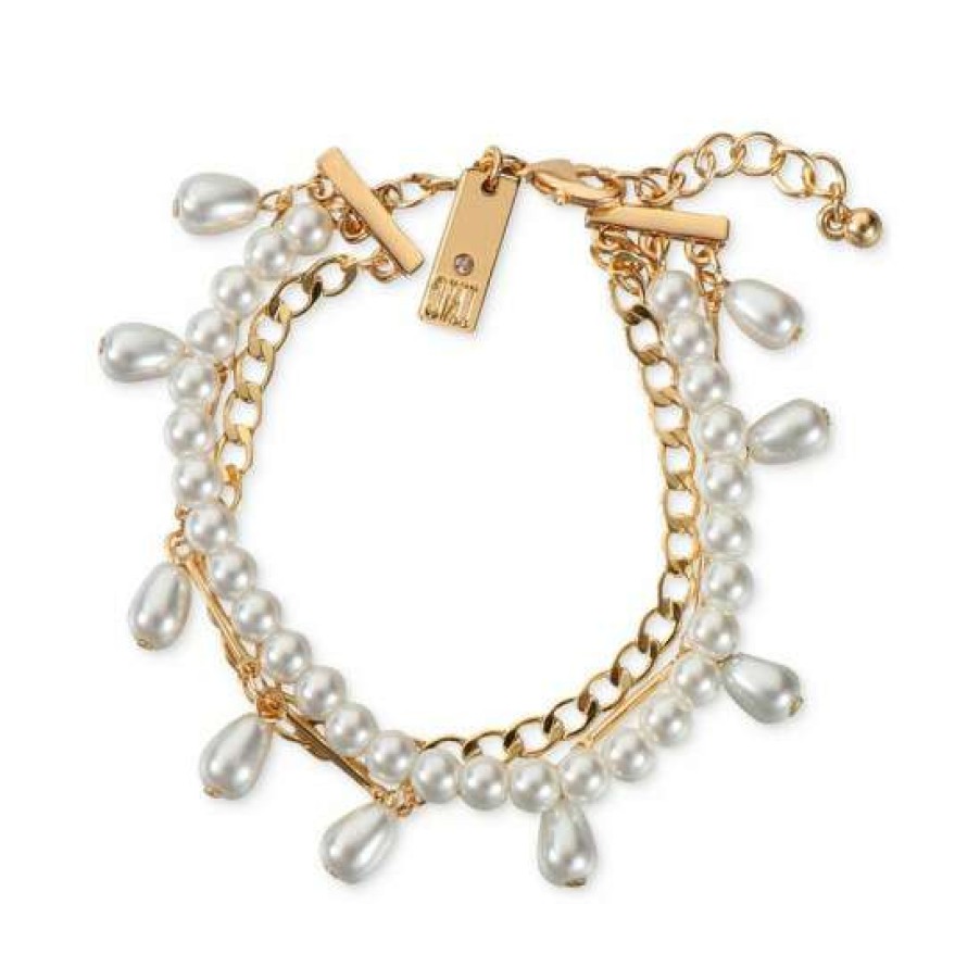 Jewelry & Watches INC International Concepts | Best Sale Inc International Concepts Tone Imitation Pearl Multi-Layer Flex Bracelet, Created For Macy'S Gold