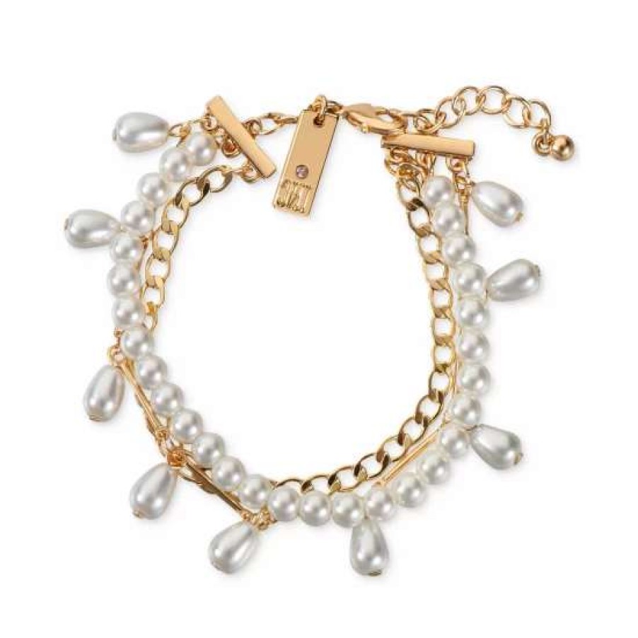 Jewelry & Watches INC International Concepts | Best Sale Inc International Concepts Tone Imitation Pearl Multi-Layer Flex Bracelet, Created For Macy'S Gold