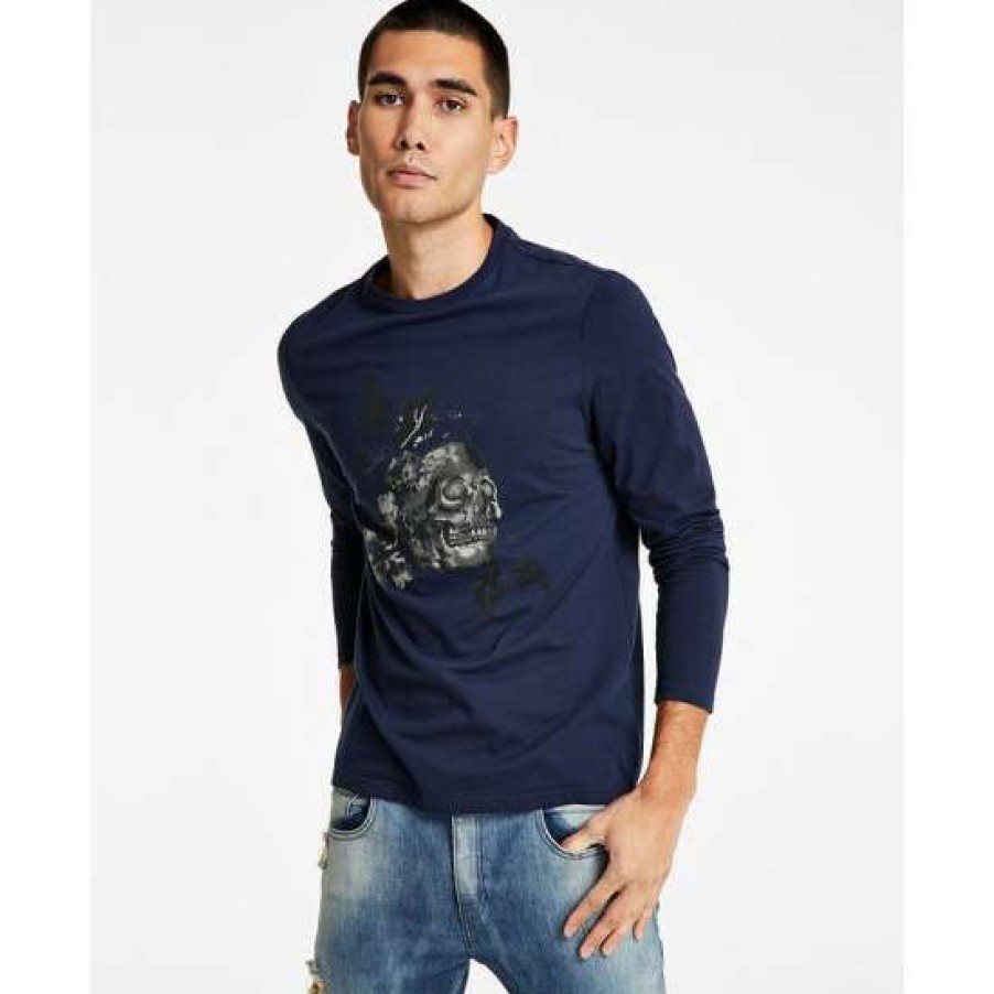 Men INC International Concepts | Best Pirce Inc International Concepts Men'S Devon Classic-Fit Floral Skull Graphic Long-Sleeve T-Shirt, Created For Macy'S