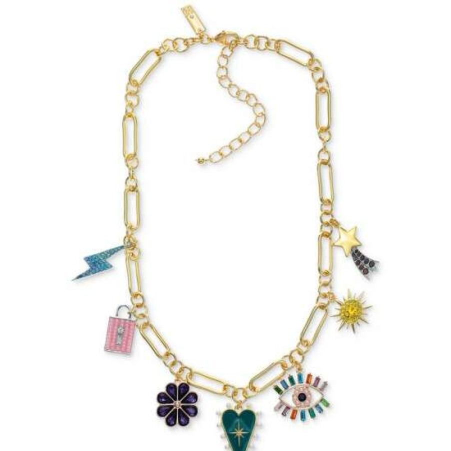 Jewelry & Watches INC International Concepts | Top 10 Inc International Concepts Tri-Tone Mixed Stone Charm Statement Necklace, 17 + 3 Extender, Created For Macy'S Gold