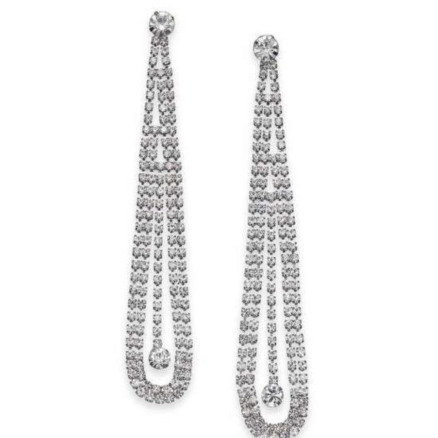 Jewelry & Watches INC International Concepts | Best Sale Inc International Concepts Tone Crystal Pendulum Linear Drop Earrings, Created For Macy'S Silver