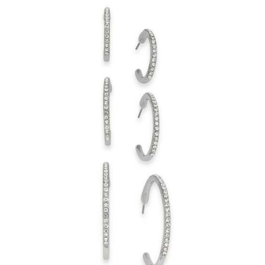 Jewelry & Watches INC International Concepts | Brand New Inc International Concepts 3-Pc. Set Pave Hoop Extra Small Earrings , Created For Macy'S Silver