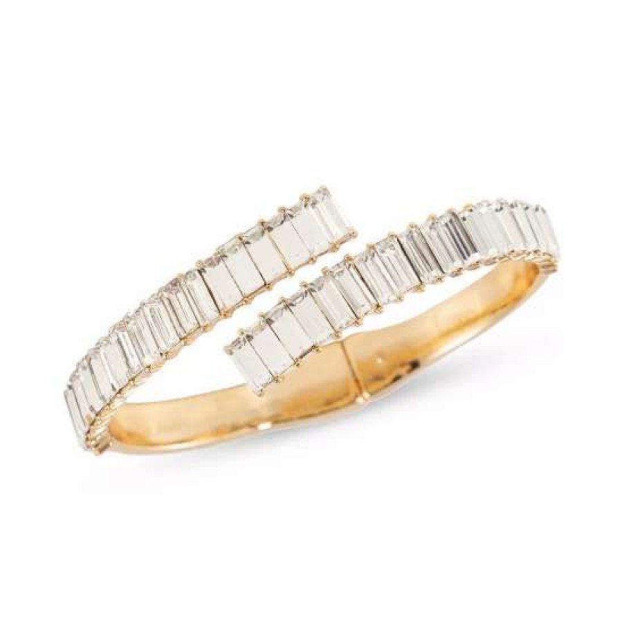 Jewelry & Watches INC International Concepts | Best Pirce Inc International Concepts Gold-Tone Baguette Bypass Cuff Bracelet, Created For Macy'S Crystal