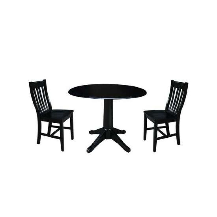 Furniture INC International Concepts | Brand New International Concepts International Concept 42 Round Top Pedestal Table With 2 Chairs Black