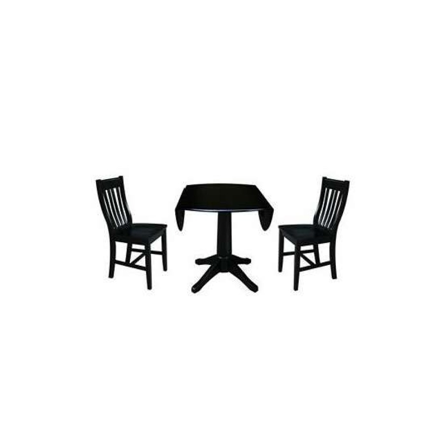 Furniture INC International Concepts | Brand New International Concepts International Concept 42 Round Top Pedestal Table With 2 Chairs Black