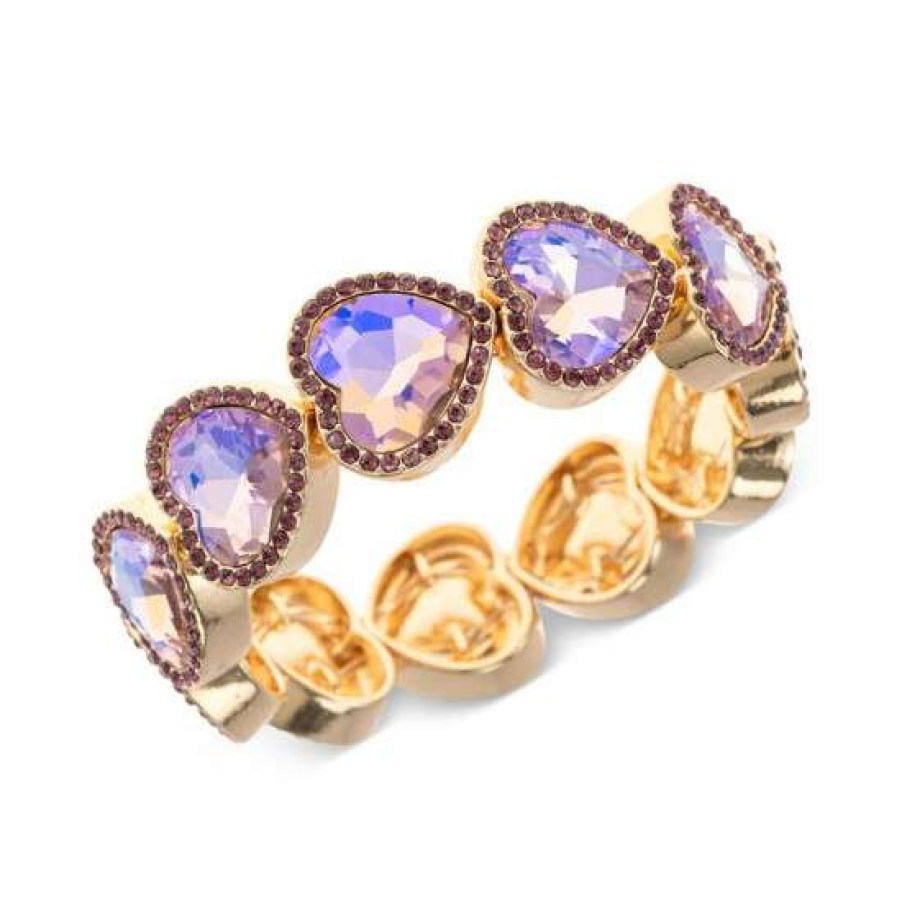 Jewelry & Watches INC International Concepts | Top 10 Inc International Concepts Gold-Tone Color Crystal Heart Halo Stretch Bracelet, Created For Macy'S Pink