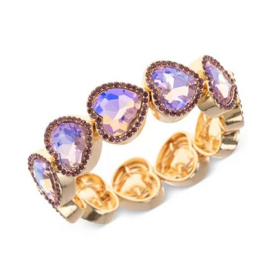 Jewelry & Watches INC International Concepts | Top 10 Inc International Concepts Gold-Tone Color Crystal Heart Halo Stretch Bracelet, Created For Macy'S Pink