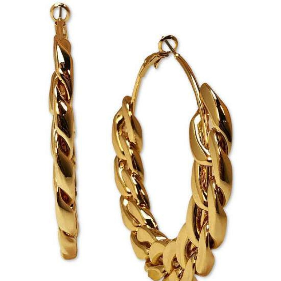 Jewelry & Watches INC International Concepts | Brand New Inc International Concepts Tone Large Chain-Link Hoop Earrings, 3, Created For Macy'S Gold