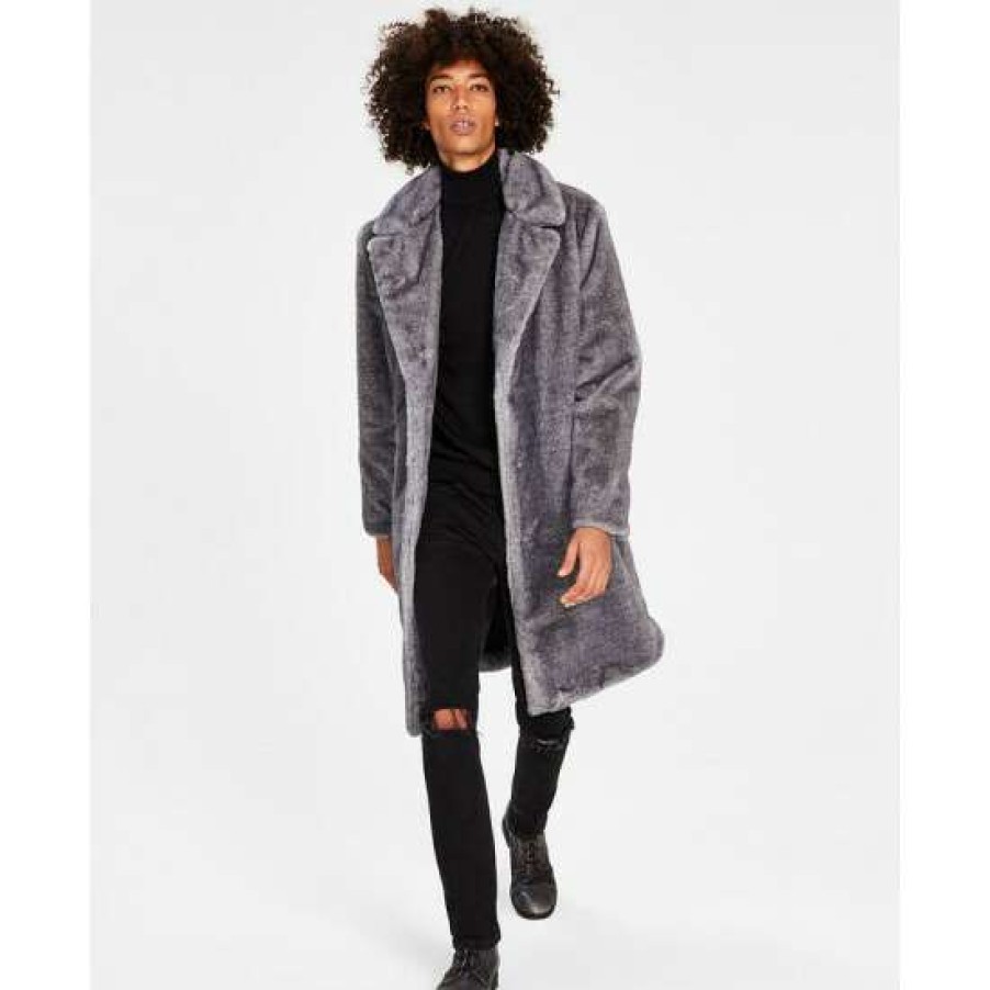 Men INC International Concepts | Brand New Inc International Concepts Men'S Elton Classic-Fit Frosted Tip Faux-Fur Coat, Created For Macy'S Inc Frosted Gry