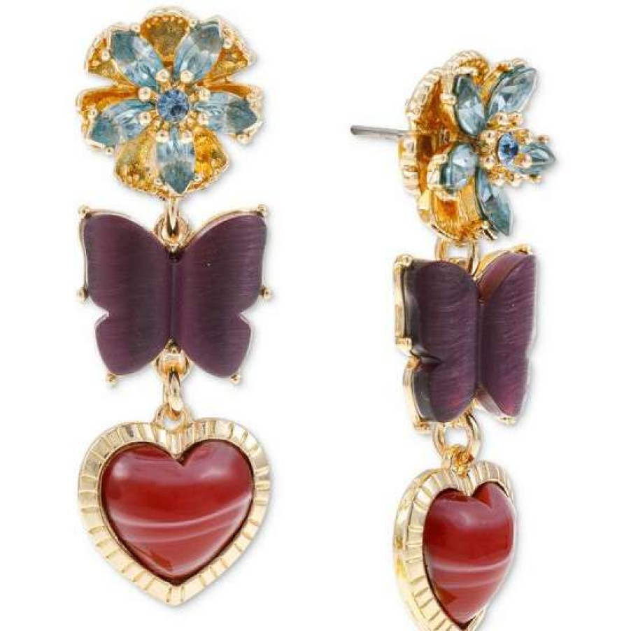 Jewelry & Watches INC International Concepts | Best Pirce Inc International Concepts Gold-Tone Mixed Stone Flower, Butterfly & Heart Drop Earrings, Created For Macy'S Multi