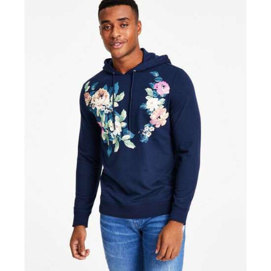 Men INC International Concepts | Best Sale Inc International Concepts Men'S Andres Regular-Fit Floral-Print Hoodie, Created For Macy'S Basic Navy