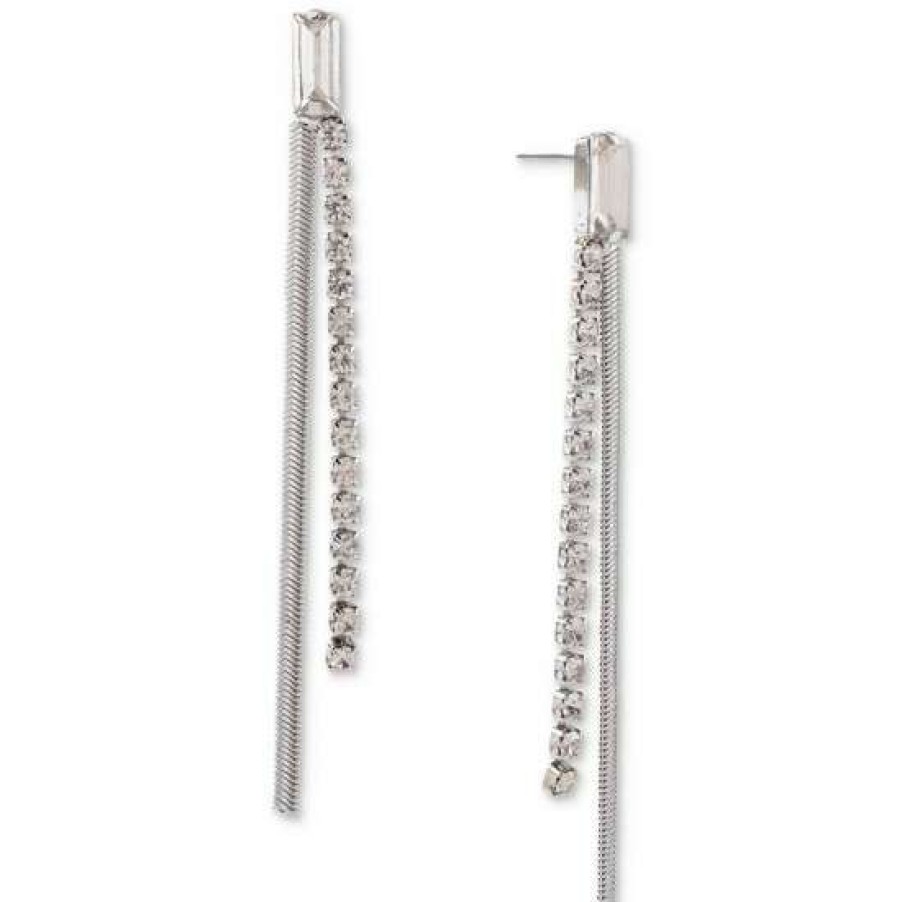 Jewelry & Watches INC International Concepts | New Inc International Concepts Tone Crystal & Snake Chain Linear Drop Earrings, Created For Macy'S Silver