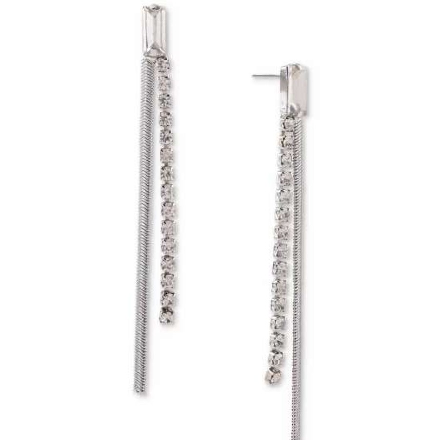 Jewelry & Watches INC International Concepts | New Inc International Concepts Tone Crystal & Snake Chain Linear Drop Earrings, Created For Macy'S Silver