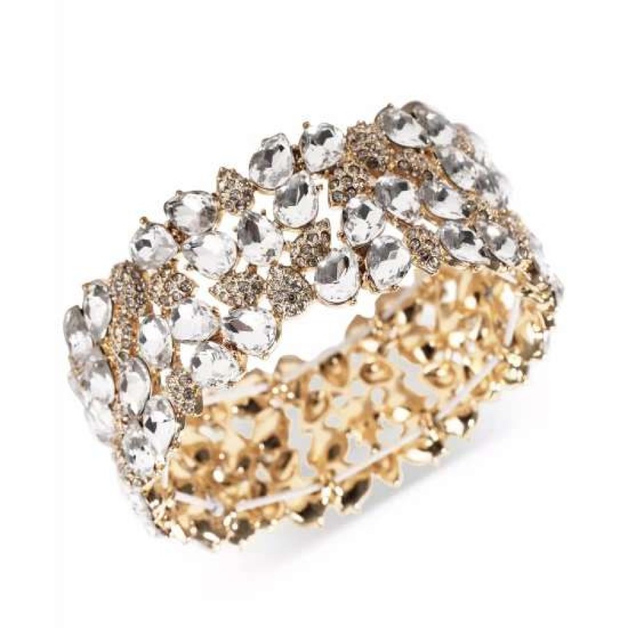 Jewelry & Watches INC International Concepts | Flash Sale Inc International Concepts Tone Multi-Crystal Cluster Stretch Bracelet, Created For Macy'S Gold