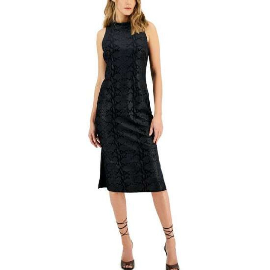 Women INC International Concepts | Deals Inc International Concepts Women'S Velvet Snakeskin-Print Midi Dress, Created For Macy'S Black