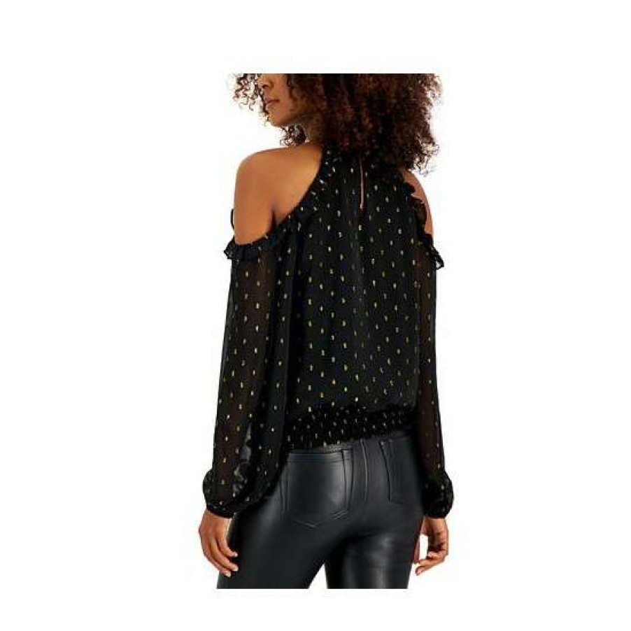 Women INC International Concepts | Best Deal Inc International Concepts Women'S Metallic Dot Print Cold-Shoulder Top, Created For Macy'S Deep Black