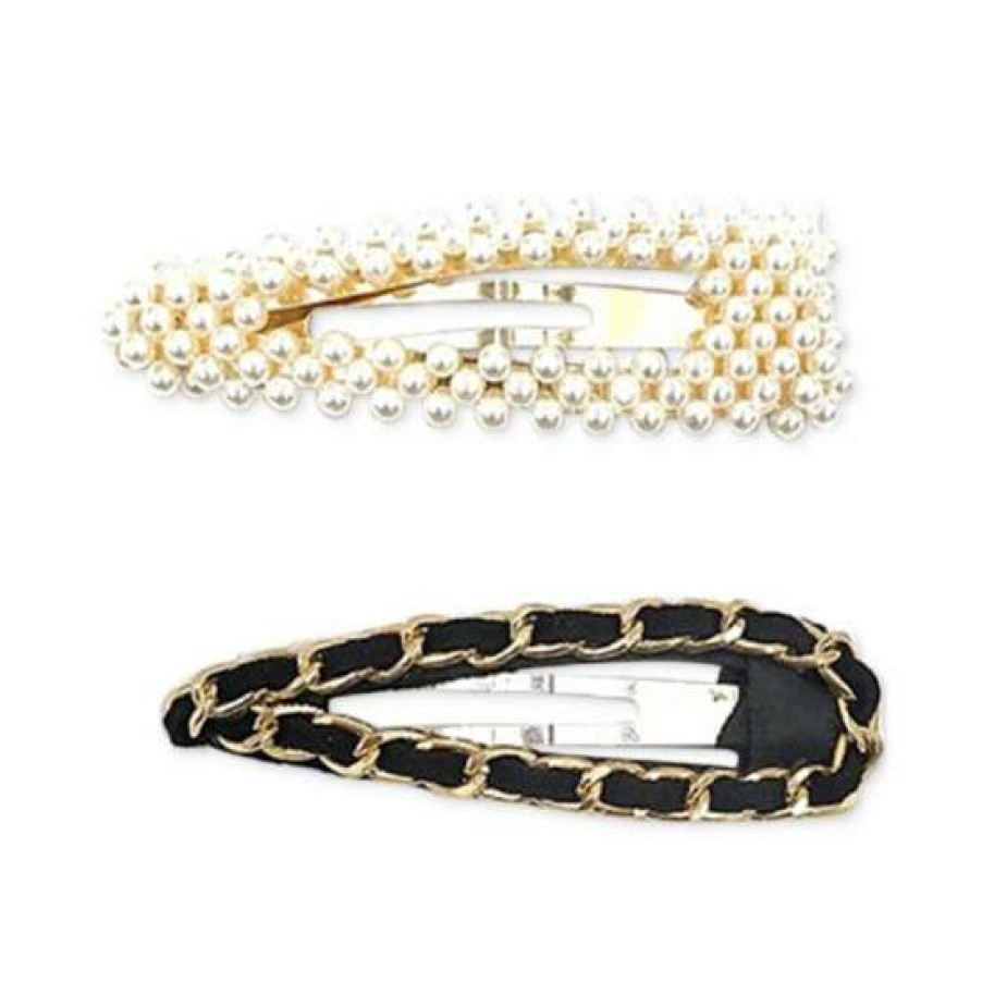 Jewelry & Watches INC International Concepts | Flash Sale Inc International Concepts 2-Pc. Tone Imitation Pearl & Woven Ribbon Hair Barrette Set, Created For Macy'S Gold