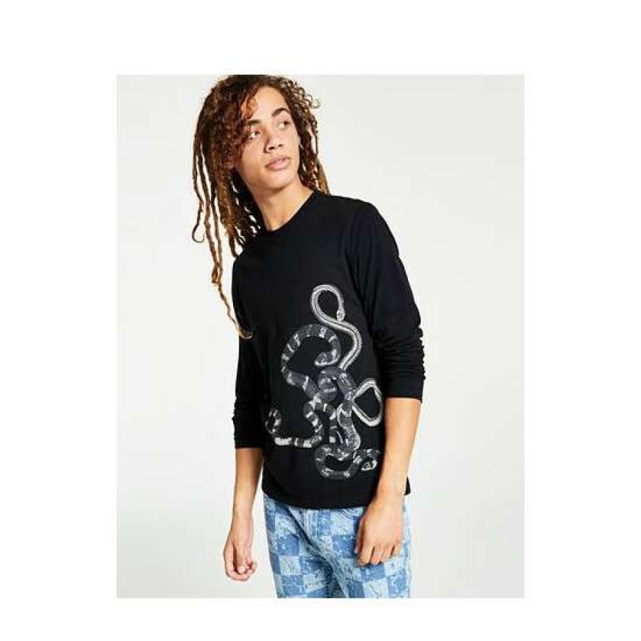 Men INC International Concepts | Hot Sale Inc International Concepts I.N.C. International Concepts Men'S Snake Graphic Long-Sleeve T-Shirt, Created For Macy'S Deep Black