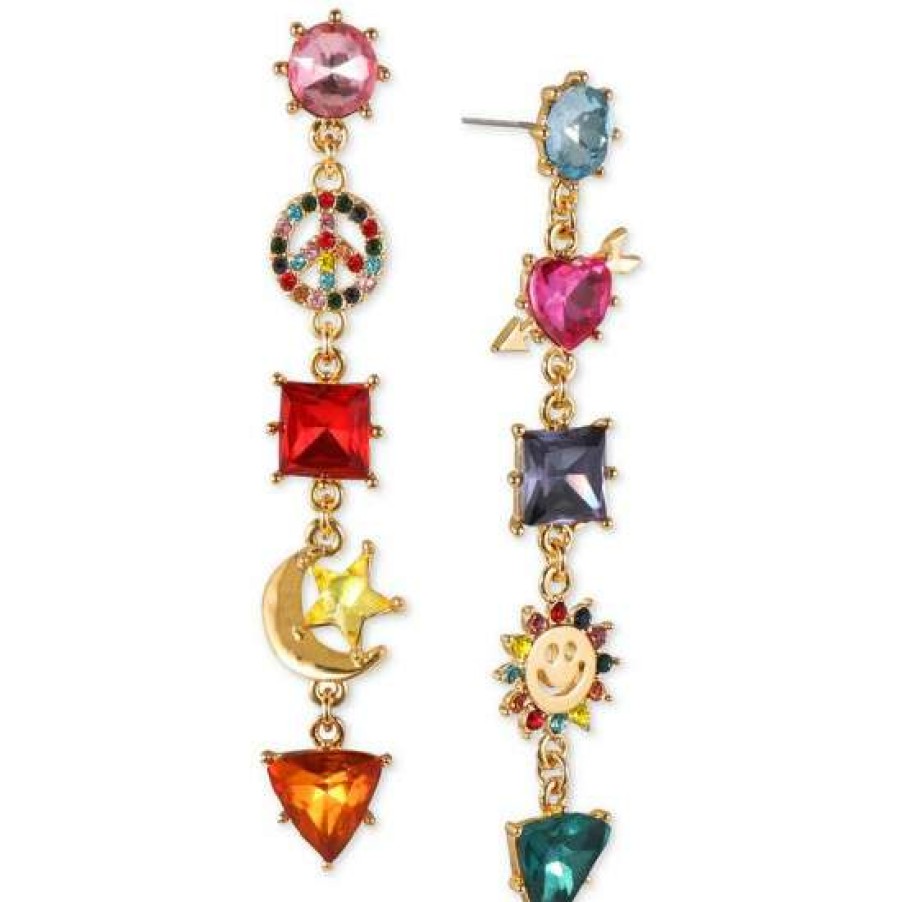 Jewelry & Watches INC International Concepts | Flash Sale Inc International Concepts Gold-Tone Color Crystal & Stone Mixed Charm Mismatch Linear Drop Earrings, Created For Macy'S Multi