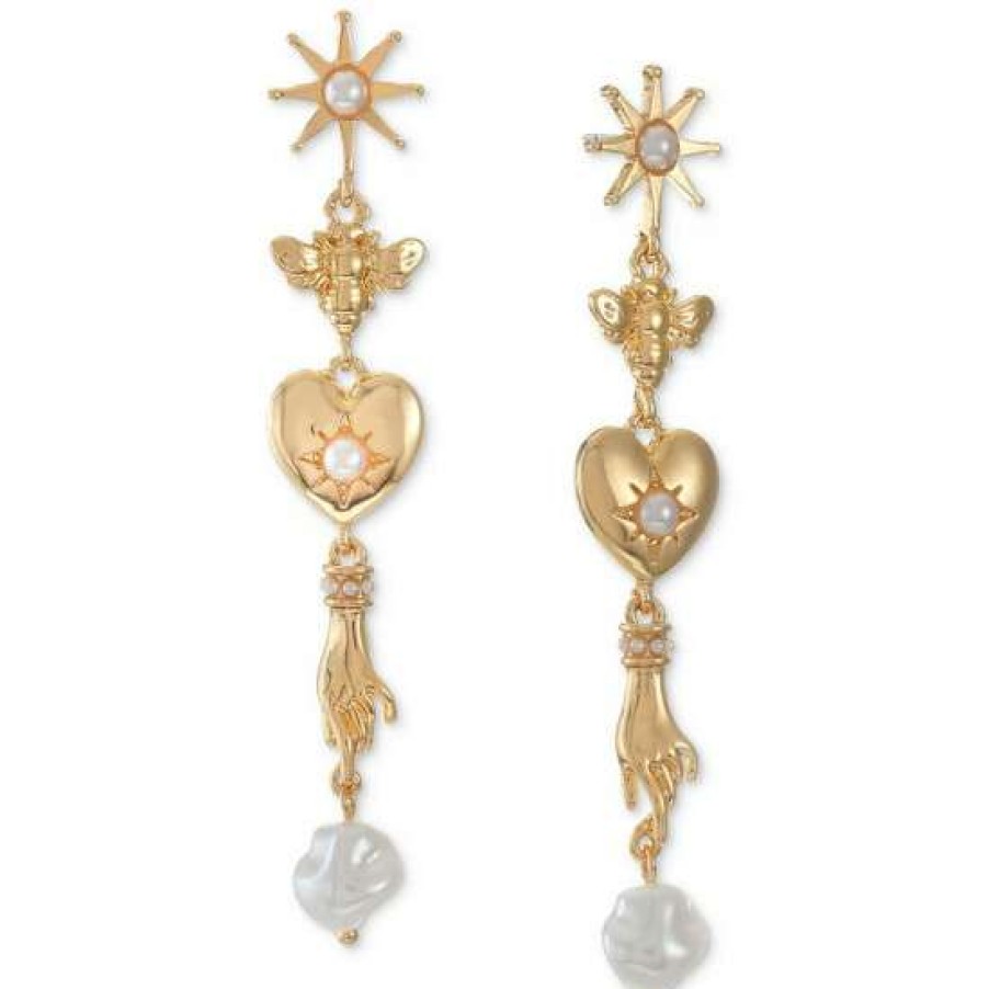 Jewelry & Watches INC International Concepts | Wholesale Inc International Concepts Gold-Tone Imitation Pearl Mixed Charm Linear Drop Earrings, Created For Macy'S White