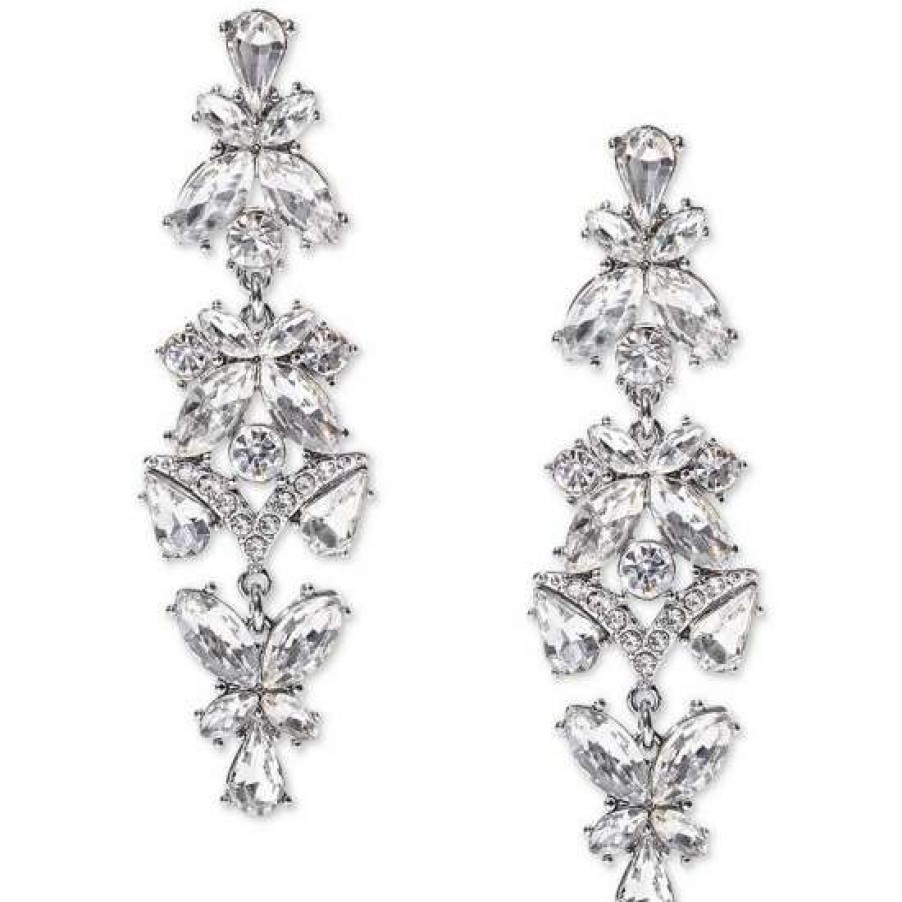 Jewelry & Watches INC International Concepts | Deals Inc International Concepts Tone Crystal Cluster Linear Drop Earrings, Created For Macy'S Silver