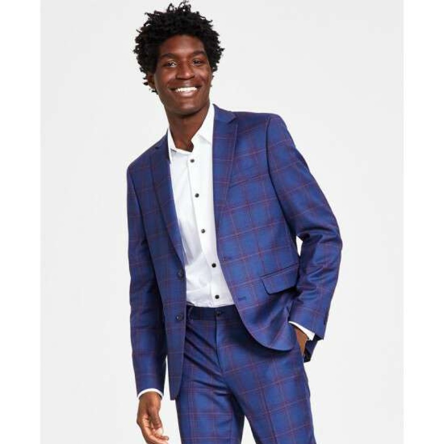 Men INC International Concepts | Deals Inc International Concepts Men'S Sean Slim Fit Plaid Blazer, Created For Macy'S Basic Navy