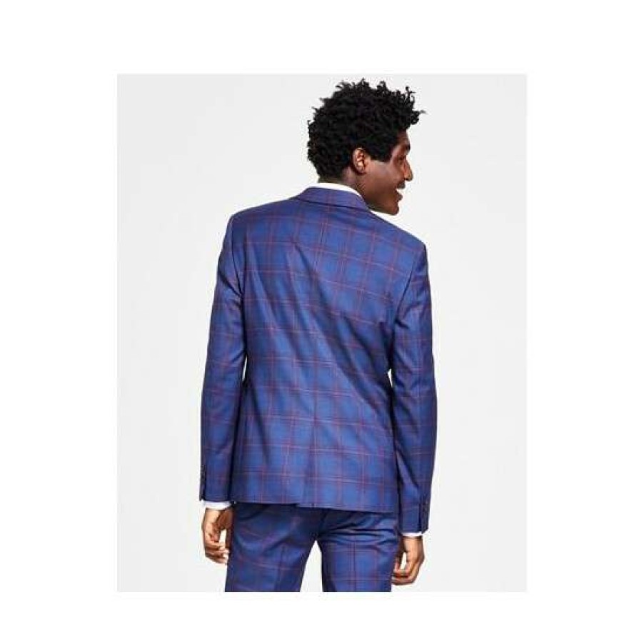 Men INC International Concepts | Deals Inc International Concepts Men'S Sean Slim Fit Plaid Blazer, Created For Macy'S Basic Navy