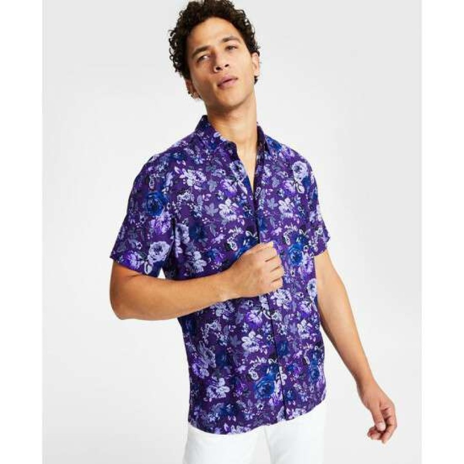 Men INC International Concepts | New Inc International Concepts Men'S Rosco Classic-Fit Floral-Print Button-Down Shirt, Created For Macy'S Deep Purple