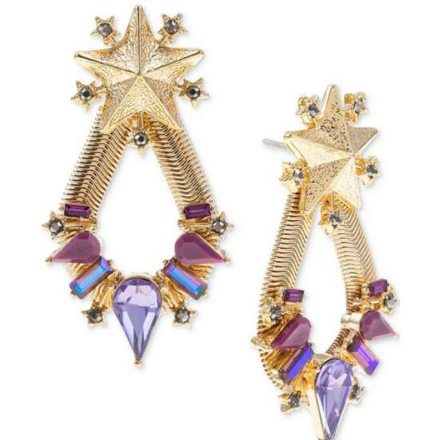 Jewelry & Watches INC International Concepts | Cheap Inc International Concepts Gold-Tone Star Mixed Stone Open Drop Earrings, Created For Macy'S Purple