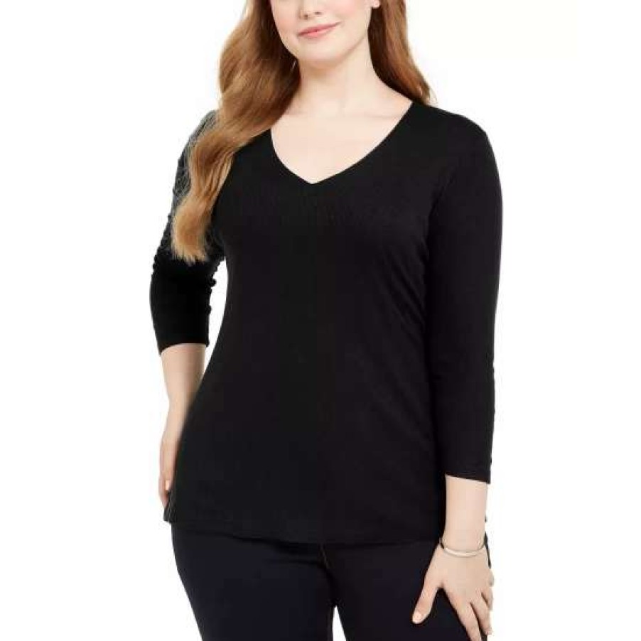 Women INC International Concepts | Best Sale Inc International Concepts Plus Size Ribbed V-Neck Top, Created For Macy'S Perfect Plum